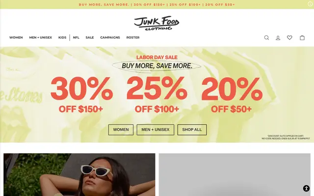Junk Food Clothing Shopify storefront